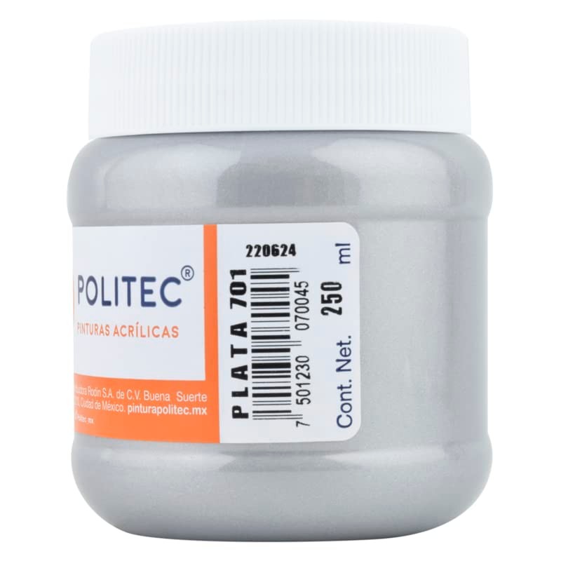POLITEC PINTURA ACRILICA. L-700 PLATA METALICO ESCOLAR 250ML #701