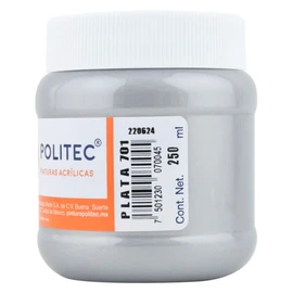 POLITEC PINTURA ACRILICA. L-700 PLATA METALICO ESCOLAR 250ML #701