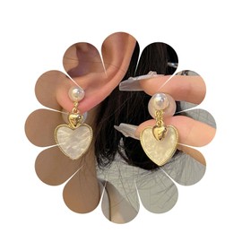 Boho Pearl Ear Jacket Earrings Gold Pearl Stud Earrings Pearl Heart Earrings Enamel Heart Drop Earrings White Heart Dangle Earrings Pearl Front Back Earring Jewelry for Women
