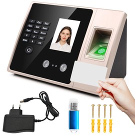 4-in-1 Time Tracking for Small Businesses - Innovative Time Attendance Device with Face Recognition, Fingerprint, Password and ID Cards, Employee Attendance Machine No Network Required