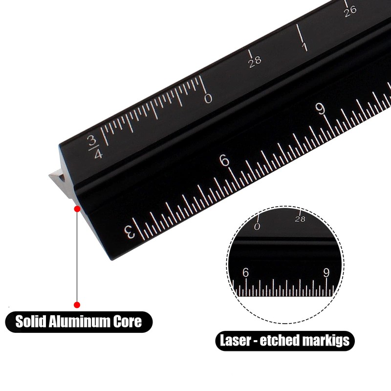 12" Architectural Scale Ruler, Aluminum Scale, Triangular Ruler, Scale Ruler