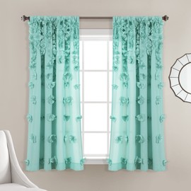 Lush Decor Riley Window Curtain Panel - Charming Handmade Bow Details - Elegant Light Filtering Single Curtain for Living Room, Dining Room, or Bedroom - 54" W x 63" L, Aqua