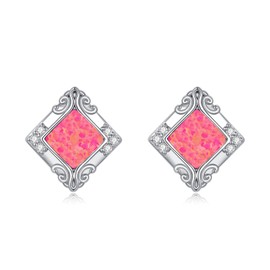 Opal Stud Earrings for Women, 925 Sterling Silver Minimalist Opal Stud Fashion Earrings Small Opal Square Stud Earrings for Women Mother, Sterling Silver, Moissanite