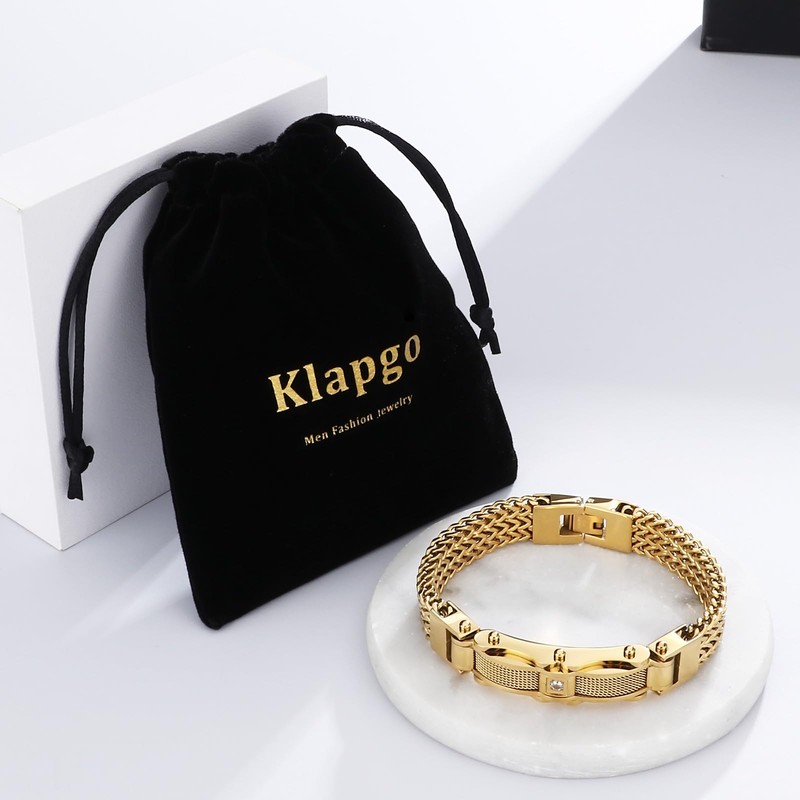 Klapgo Gold Stainless Steel Bracelet for Men with Cubic Zirconia,