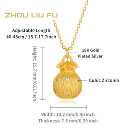 ZHOU LIU FU Sterling Silver Necklaces Silver Cubic Zirconia Lucky Bag Pendant Necklace Dainty Jewelry Chain Necklace for Women Her Birthday Anniversary Valentines Gifts 15.7-17.7"/40+5CM J0616080