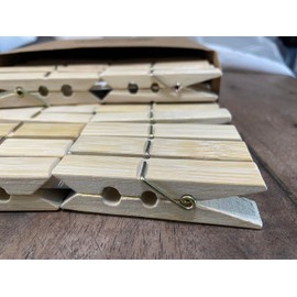 40 x Bamboo Wooden Pegs by RustiK, Strong, Large Clothes Pegs for Washing Line, Laundry, Craft, Woodcrafted.