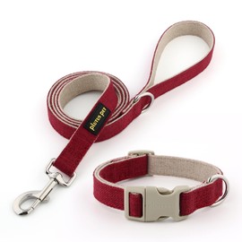 Plutus Pet Cotton Hemp Dog Collar and Leash Set, Adjustable Collar for Small, Medium, and Large Dogs, Heavy Duty and Soft on Skin, Red, XS