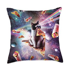Outer Space Pizza Cat - Rainbow Laser, Taco, Burrito Throw Pillow
