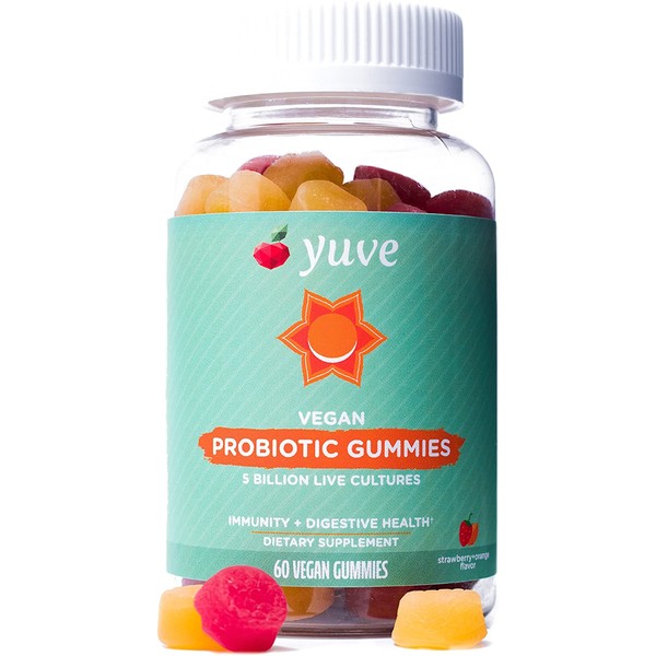 Yuve Vegan Probiotic Sugar-Free Gummies - 5 Billion CFU - Promotes Digestive Health & Immunity - Helps with Constipation, Bloating, Detox, Leaky Gut & Gas Relief - Natural, Non-GMO, Gluten-Free - 60ct