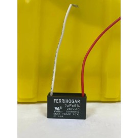 FERRIHOGAR NEW!! Ceiling Fan Run Capacitor 3 uf 250vac 2 Wires 50/60 Hz CBB61