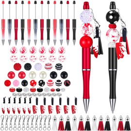 Teling 12 Pcs Beadable Pens Plastic Black Ink Ballpoint Pen with Assorted Spacer Beads Silicone Beads and Tassels and 12 Pcs Lobster Clasps for Office School DIY (Horrible)