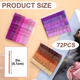 BEIQIYA 72pcs Glitter Bobby Pins, Metal Invisible Hair Clips for Women, Non-Slip Stylish Barrettes for Thick Thin Long Short Straight Curly Hair- Pink & Coffee & Purple