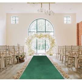 QueenDream Aisle Runner for Wedding Ceremony Green Velvet Runner 4.5ft x 15ft Wedding Reception Decorations