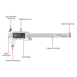 Digital LCD Caliper 6" 150mm Metal Electronic Measuring Tool for Measuring Inside Outside Depth Step
