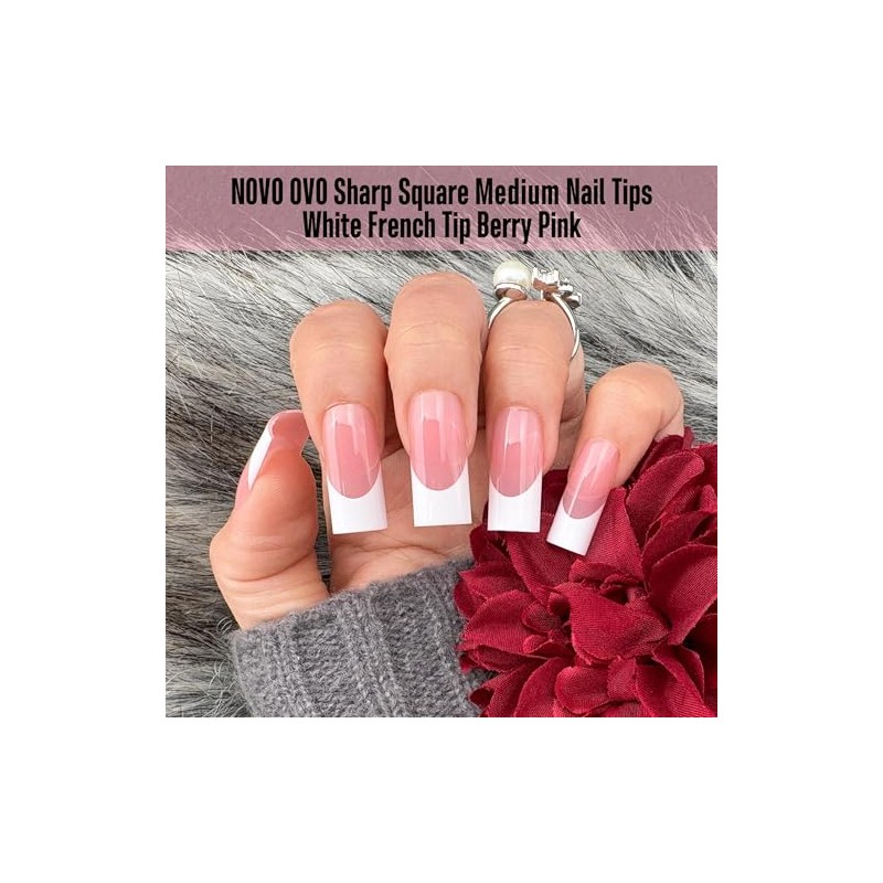 NOVO OVO Medium Sharp Square White French Tip Nail Tips