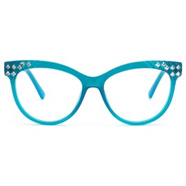 Zeelool TR90 Cat Eye Glasses Rhinestones Eyewear Blue Light Blocking Glasses Anti Eyestrain Computer Glasses for Women Oversized Glasses ZJGT178004-02 Blue