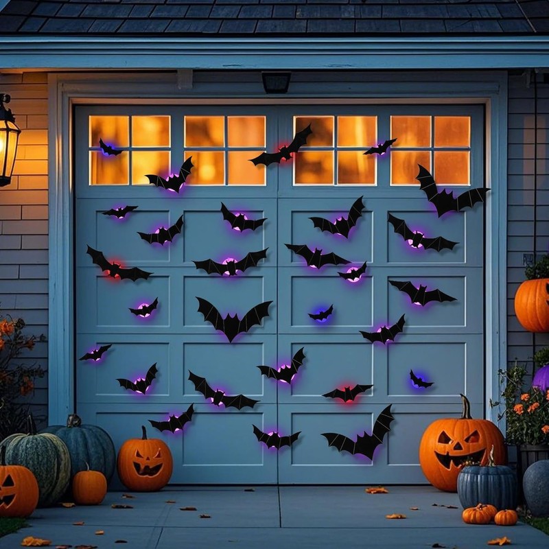 Halloween Decorations 3D Murciélagos Iluminados, Pegatinas Varios Tamaños, Decoraciones Para