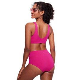 CRZ YOGA Womens V Neck Bikini Tops Bathing Suit V Back Wide Straps Swim Bra Padded Swimsuit Granita Pink X-Small