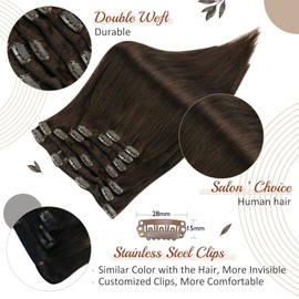 Full Shine Hair Extensions Real Human Hair Clip in Extensions Remy Hair for Short Hair Dark Brown Clip in Hair Extensions Double Weft Clip Ins Invisible Hair 7 Pieces 120 Gram 20 Inch