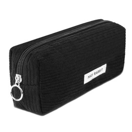OFFCUP Corduroy Pencil Case, Corduroy Pencil Pouch, Stylish Simple Pen Bag with Practical Zip Makeup Bag Pencil Bag Stationery Pouch for Teenage Boys Girls School College (Black)