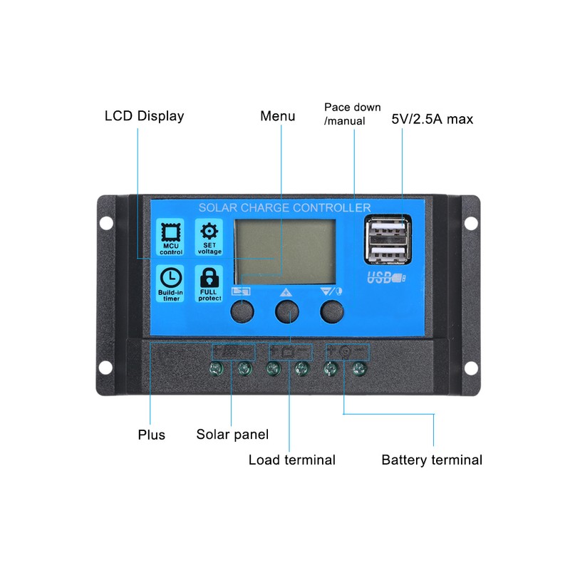 60A 12V / 24V Solar Charge Controller PWM Intelligent Regulator