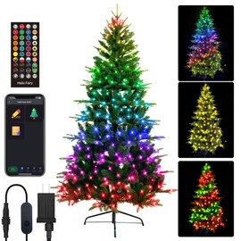 6FT Smart Christmas Tree Artificial Xmas Trees, Color Changing Programmable Prelit LED Christmas Tree w/220 Brighter RGB LEDs, Easy to Assemble for Home Party Holiday Decoration