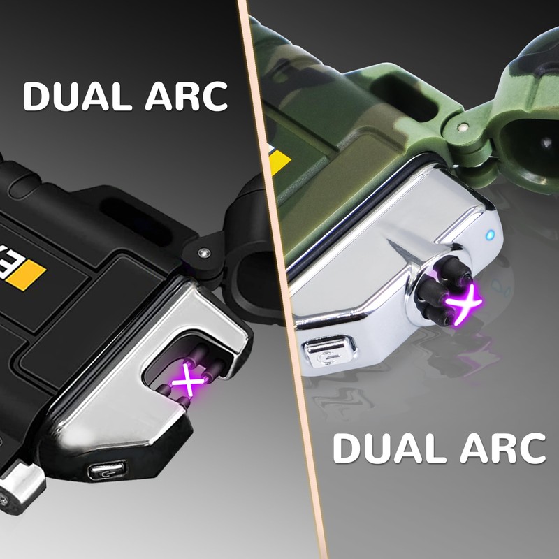 2 Pack Waterproof Lighter Outdoor Electric Lighter Dual Arc Lighter
