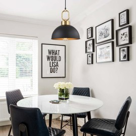 Farmhouse Pendant Light Fixture 1 Pack, Space Saving Industrial 10.2 in Hanging Light, Matte Black with Gold Handle, Adjustable Height, Vintage Shade, Brightness, Kitchen, Dining, Living Room