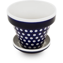 Bunzlauer keramik Flower Pot Planter 14 cm x 11.8 cm with Bottom Tray 11.8 cm x 2.8 cm, Hand-Painted, for Indoor and Outdoor Use (Decor 42)