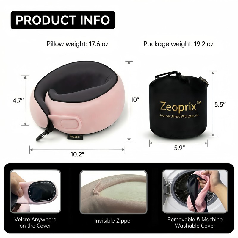 ZEOPRIX Memory Foam Wrap Around Travel Neck Pillow for Airplane,