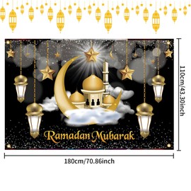 Ramadan Decoration, Ramadan Mubarak Background Banner, Extra Large Ramadan Banner, Gold Star Moon Ramadan Decoration, Eid Decoration Banner for Muslim Islamic Party Ramadan Decoration (180 x 110 cm)