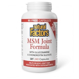 Natural Factors Natural Factors, MSM Joint Formula, 240 capules BONUS, MSM with Glucosamine & Chondrotin Sulfates, Triple-Action, Helps Relieve Joint Pain, 30 FREE capsules