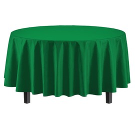 Exquisite 6-Pack Premium Plastic Tablecloth 84in. Round Plastic Table Cover - Emerald Green