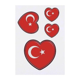 4 x 'Turkey Flag Heart' Temporary Tattoos - Water Resistant, Skin-Safe, Non-Toxic Transfers, Mixed Sizes (TO00062422)