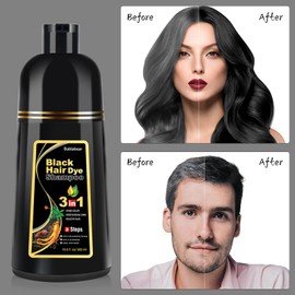 Black Hair Dye Shampoo 3 in 1 for Gray Hair, Semi-Permanent Hair Color Shampoo for Women and Men (16.9 Fl Oz)