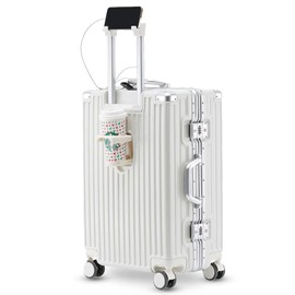 20 Inch Carry-on with Cup Holder & USB Port Carry on Luggage 22x14x9 airline approved Lightweight Aluminium Frame Hardside Spinner Wheel Luggage with TSA lock & Phone Holder 360°Silent Spinner Wheels