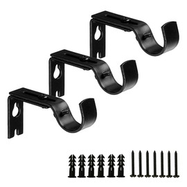 Humidific Ganchos Ajustables para Barra de Cortina, 3 Piezas Soportes de Poste de Cortina de Pared de Metal con Tornillos de Fijación para el Hogar Dormitorio Oficina, Negro