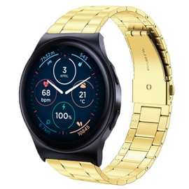 Lamshaw Compatible for Moto Smartwatch Band, 18mm, 20mm Quick Release Stainless Steel Metal Replacement Straps Compatible with Moto 40, 70, 100, 360 3rd Gen 2020 Smartwatch (18mm size band, Gold)