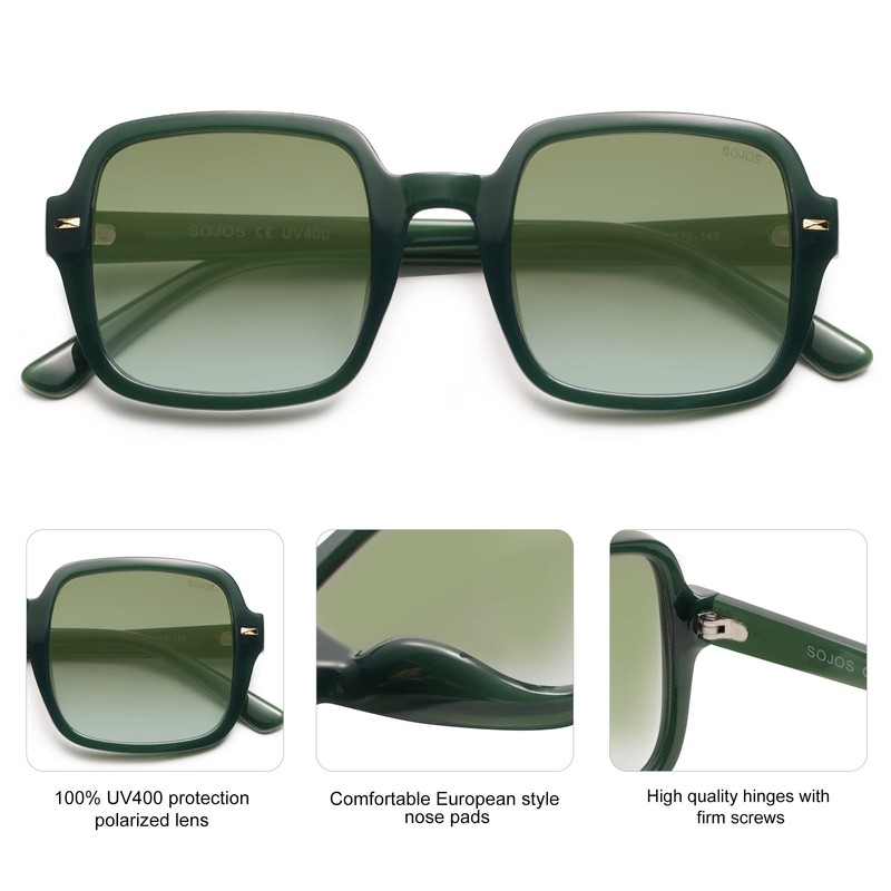SOJOS Retro Square Polarized Sunglasses for Women Men Classic Trendy