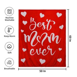 Throw Blankets Gift for Mom from Daughter Son, Best Mom Ever Blanket for Mother's Day, Soft Flannel Throw Blankets for Christmas Valentines Gift 60" x 50"(Red)