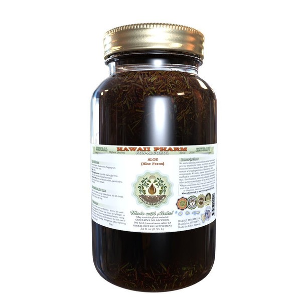 Aloe Alcohol-Free Liquid Extract, Aloe (Aloe Ferox) Dried Leaf Glycerite Hawaii Pharm Natural Herbal Supplement 32 oz Unfiltered