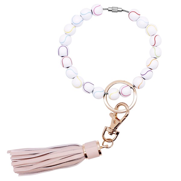 BIHRTC Keychain Wristlet Braclet Acrylic Beads Key Ring Bracelet for