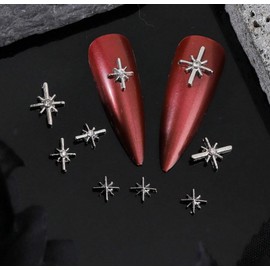 20PCS Silver Star Nail Charms Cross Star Charms for Acrylic Nails 3D Stars Nail Gems 3D Silver Nail Art Charms Simple Star Design Nail Rhinestones Nail Supplies for Women Nail Design