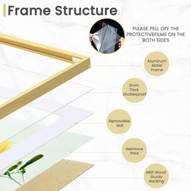Heimlove Picture Frame, 8x10 Metal Picture Frame - 8 x 10 Aluminum Photo Frames with 5x7 Removable Mat for Wall Hanging and Table-8x10 inch,Gold-1 PCS
