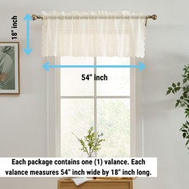 HLC.ME Sophia Floral Rod Pocket Lace Semi Sheer Voile Short Valance for Small Windows & Bathroom - 54 x 18 Inch Long (Ivory Valance)