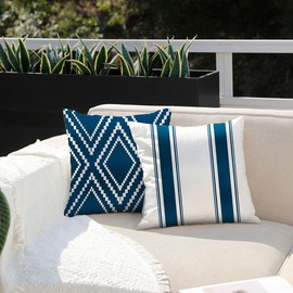 DFXSZ Outdoor Pillow Covers 20x20 Inch Set of 4 Blue Waterproof Modern Geometry Throw Pillows Outdoor Summer Waterproof Decor for Patio Funiture Garden Polyester Cushion Covers 013K20