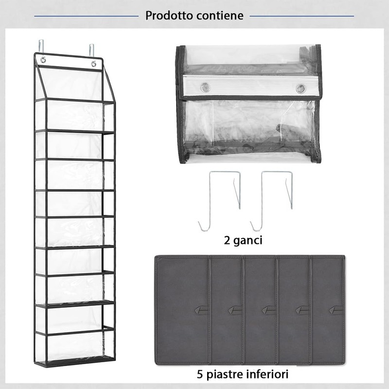 BAKAJI Organizer with 5 Door Shelves with Metal Hooks and