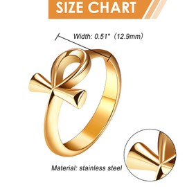 JewelryWe Ankh Cross Ring Women's Stainless Steel Women's Ring Antique Egypt Ankh Cross Signet Ring Key of Life Amulet Finger Ring Egyptian Symbol Jewellery Gift Women Men, Stainless Steel