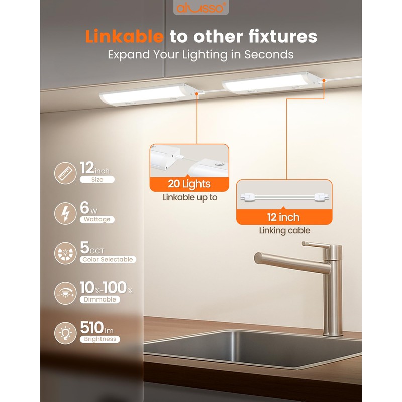 ALUSSO 12 Inch LED Under Cabinet Lighting Hardwired & Plug
