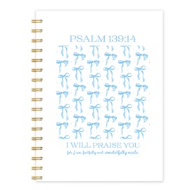 OTKBD Coquette Blue Bow Christian Notebook, Psalm 139:14 Bible Scripture Journal, Religious Prayer Journal for Woman, Church Notes Notebook, Coquette Christian Office Supplies, 5.5x8.3 Inch